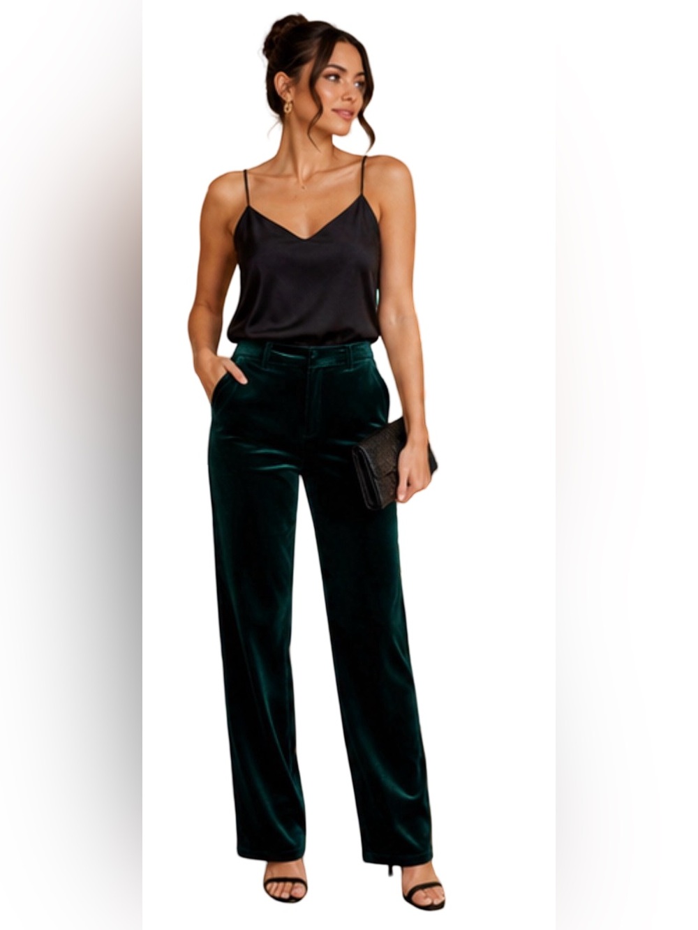 Steve Madden Mercer Velvet Straight Leg Pants Emerald Green NWT Size Large